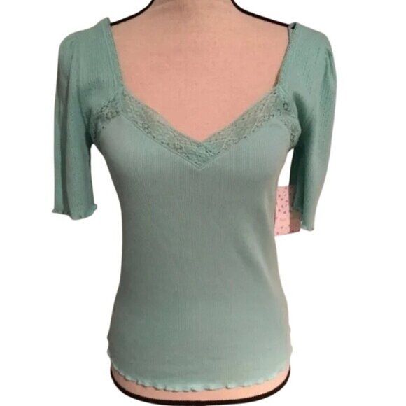 Free People Margaux Pastel Blue Ribbed Top - Picture 5 of 9